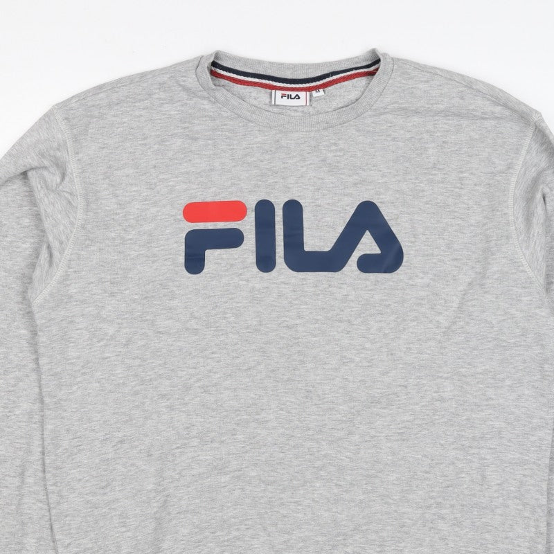 FILA Men's Grey M Logo Graphic Crew Neck Pullover Sweatshirt