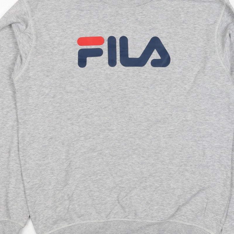 FILA Men's Grey M Logo Graphic Crew Neck Pullover Sweatshirt