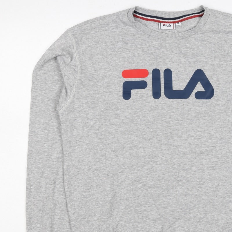 FILA Men's Grey M Logo Graphic Crew Neck Pullover Sweatshirt