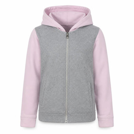 Nike Girls Grey Pink M Full Zip Hooded Fleece Hoodie Logo