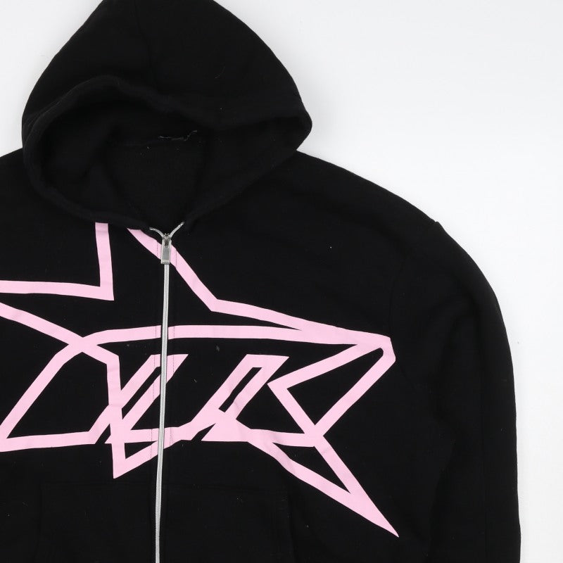 boohooMAN Men’s Black Pink Graphic Full Zip Hoodie M