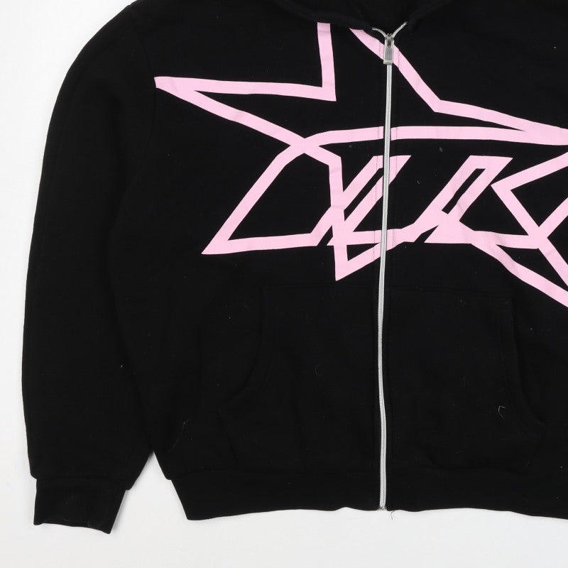 boohooMAN Men’s Black Pink Graphic Full Zip Hoodie M