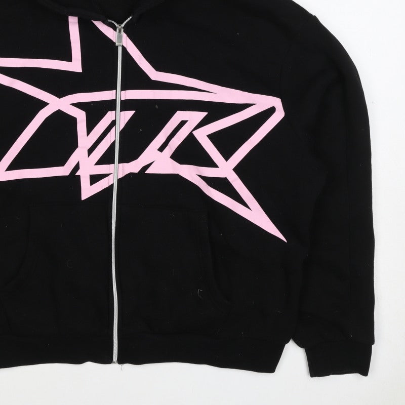boohooMAN Men’s Black Pink Graphic Full Zip Hoodie M