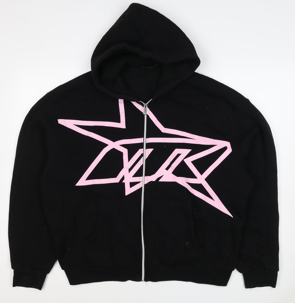 boohooMAN Men’s Black Pink Graphic Full Zip Hoodie M