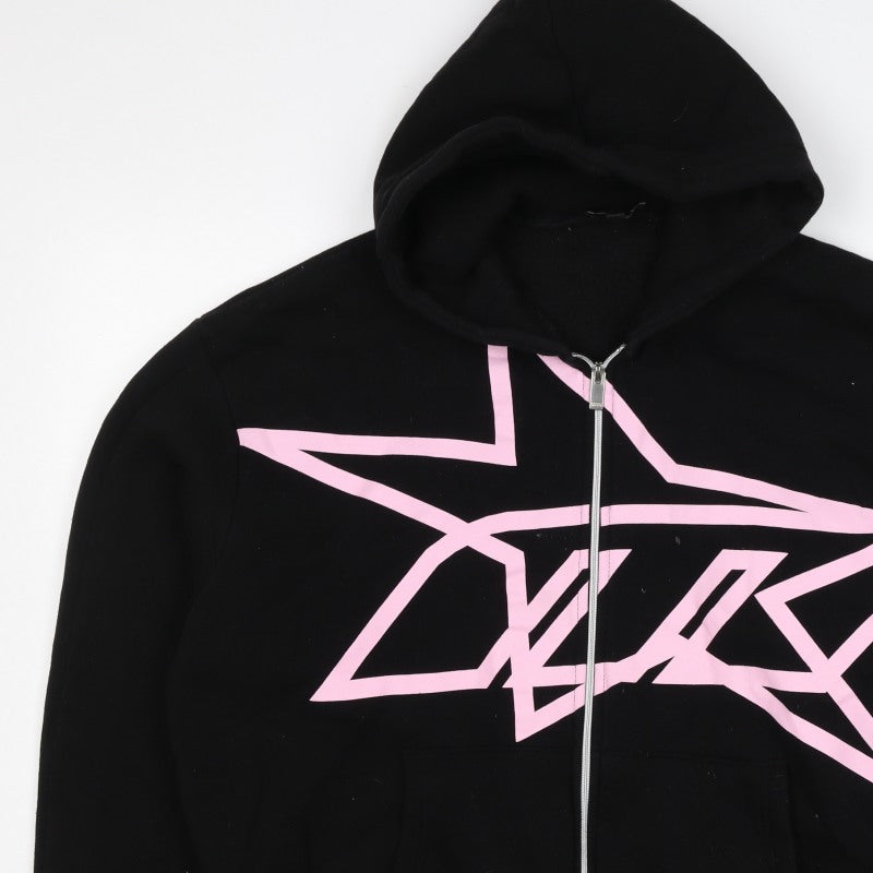 boohooMAN Men’s Black Pink Graphic Full Zip Hoodie M
