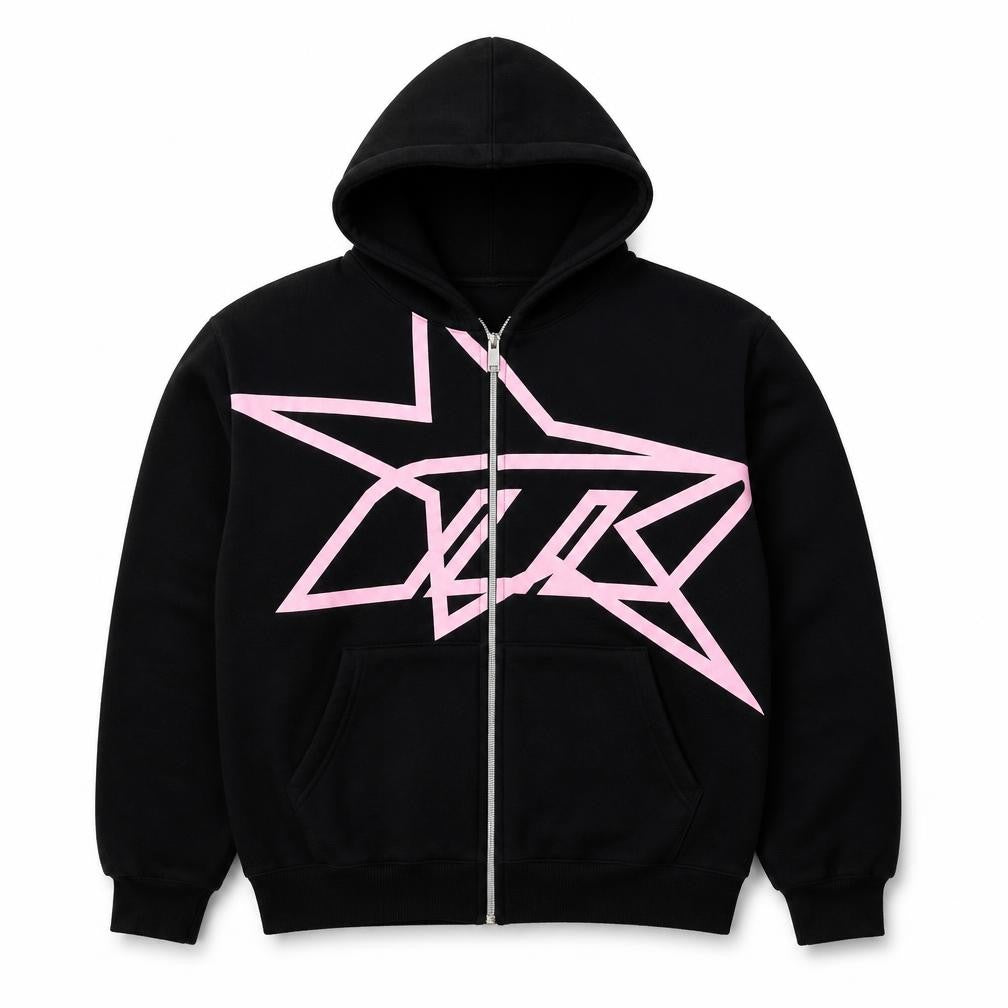 boohooMAN Men’s Black Pink Graphic Full Zip Hoodie M