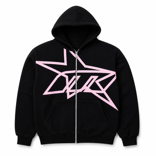 boohooMAN Men’s Black Pink Graphic Full Zip Hoodie M