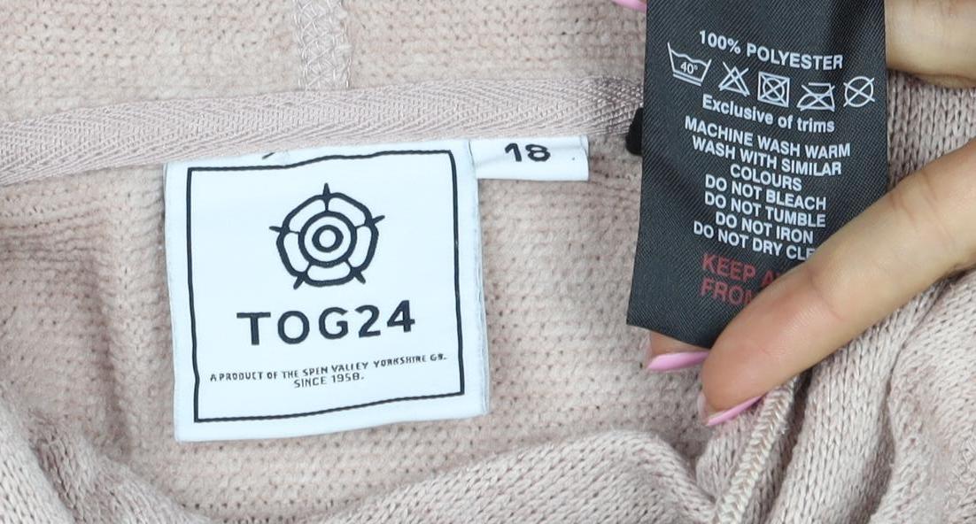 TOC24 Women’s Beige Size 18 Knit Hooded Pullover Sweatshirt Pockets