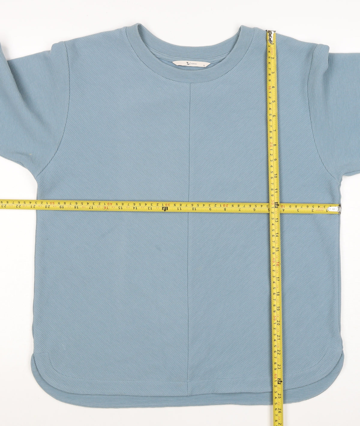 Tu Woman Blue Ribbed Stretch Pullover Sweatshirt Size 10