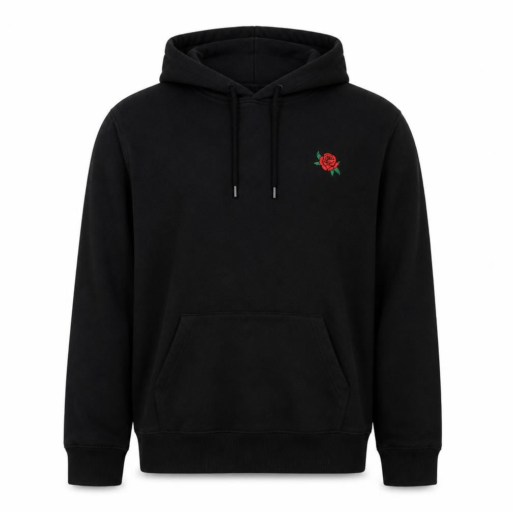 Divided Mens Black M Pullover Hoodie Embroidered Rose Pockets