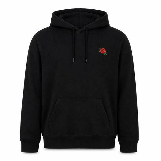 Divided Mens Black M Pullover Hoodie Embroidered Rose Pockets