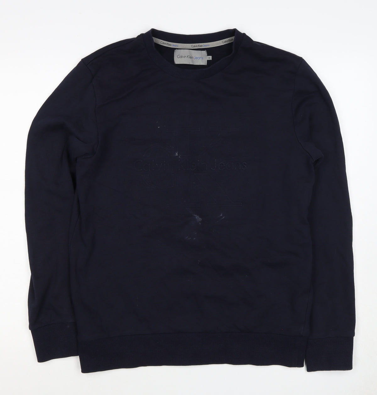 Calvin Klein Jeans Men’s Navy Blue M Logo Crew Neck Pullover Sweatshirt