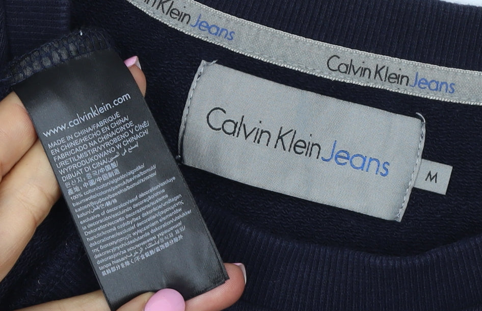 Calvin Klein Jeans Men’s Navy Blue M Logo Crew Neck Pullover Sweatshirt