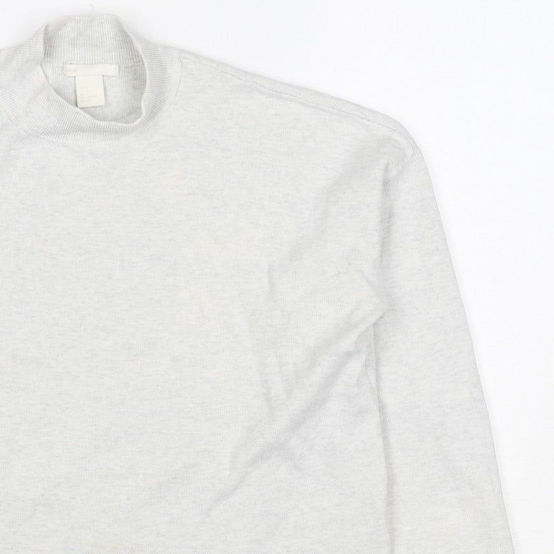 H&M Basic Women Grey S Knit High Neck Pullover Sweatshirt