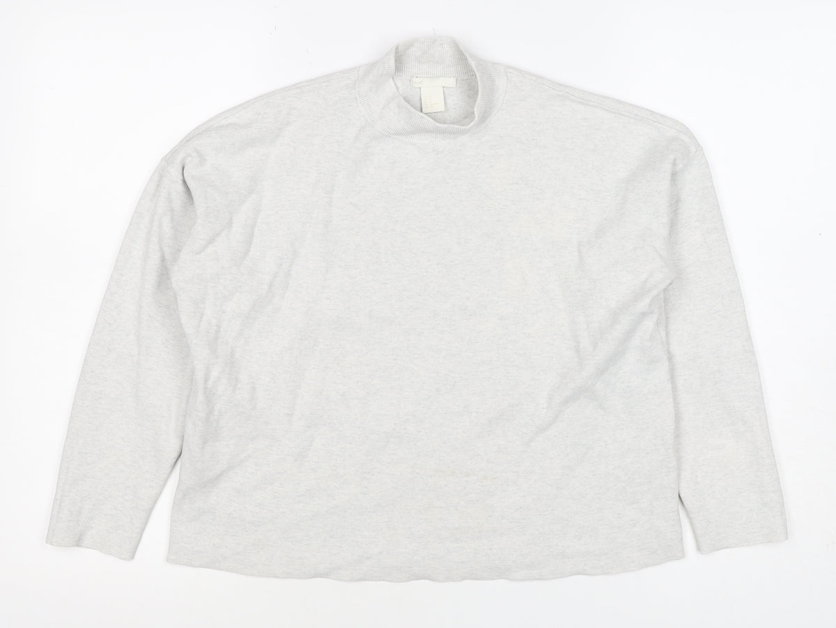 H&M Basic Women Grey S Knit High Neck Pullover Sweatshirt