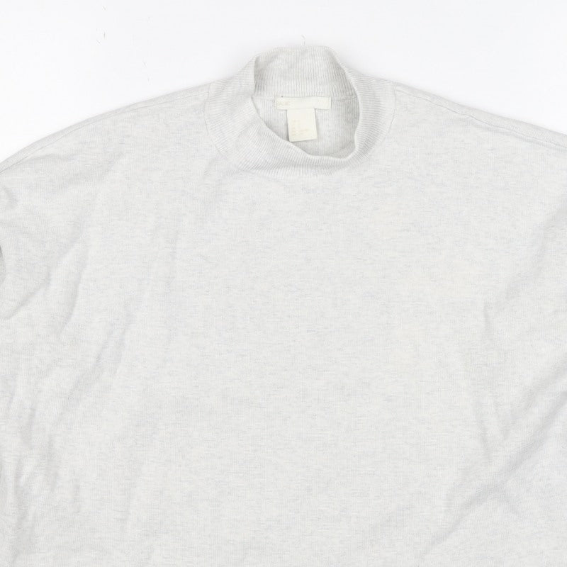 H&M Basic Women Grey S Knit High Neck Pullover Sweatshirt