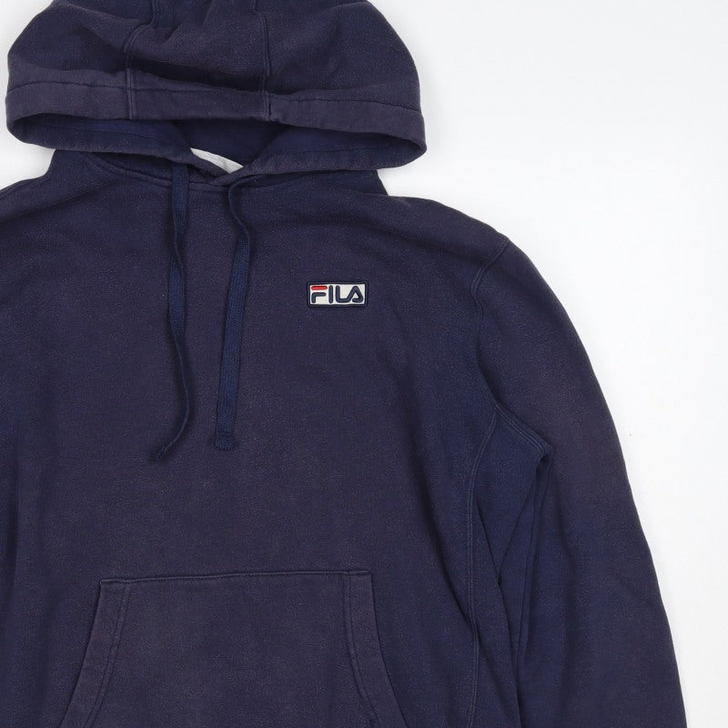 Fila Men’s Navy M Pullover Hoodie Logo Pocket Cotton Blend