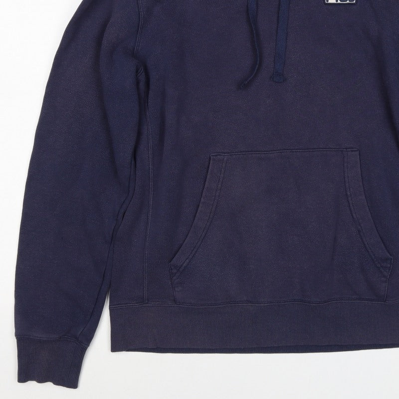 Fila Men’s Navy M Pullover Hoodie Logo Pocket Cotton Blend