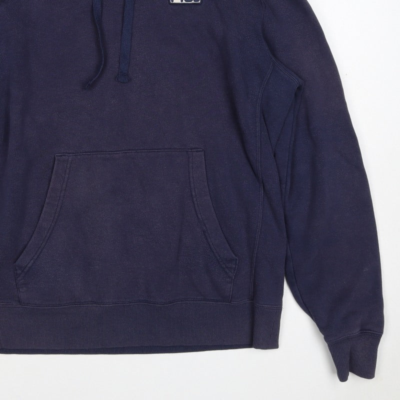 Fila Men’s Navy M Pullover Hoodie Logo Pocket Cotton Blend