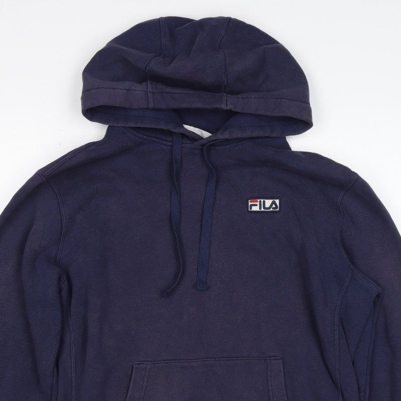 Fila Men’s Navy M Pullover Hoodie Logo Pocket Cotton Blend
