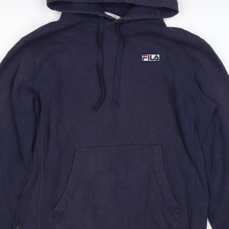 Fila Men’s Navy M Pullover Hoodie Logo Pocket Cotton Blend