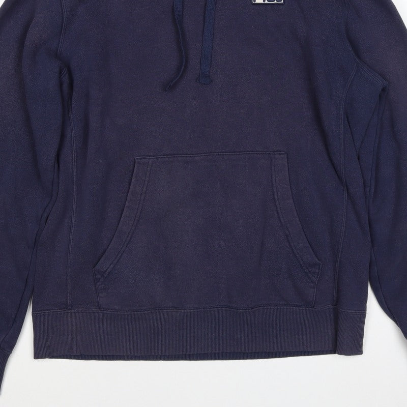 Fila Men’s Navy M Pullover Hoodie Logo Pocket Cotton Blend