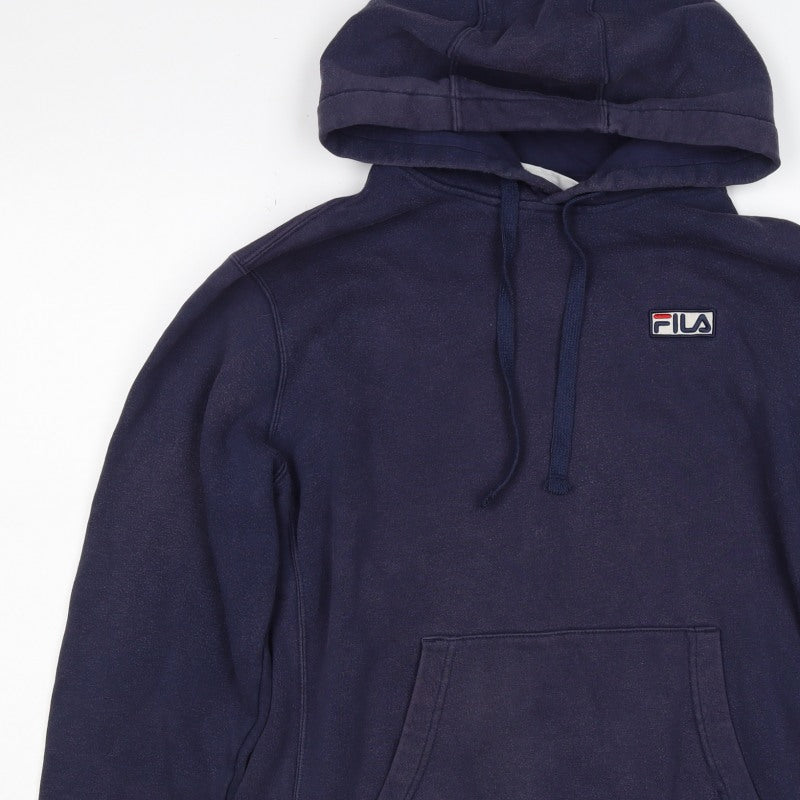 Fila Men’s Navy M Pullover Hoodie Logo Pocket Cotton Blend