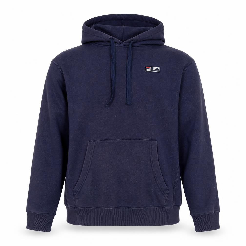 Fila Men’s Navy M Pullover Hoodie Logo Pocket Cotton Blend