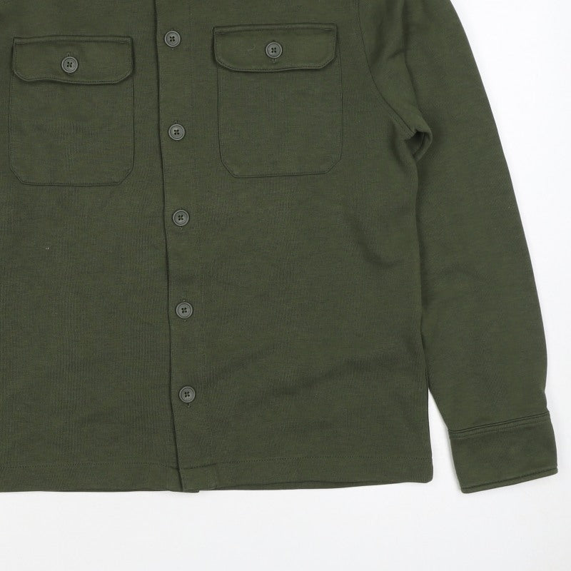 Marks and Spencer Men Green S Button Collared Cotton Blend Cardigan