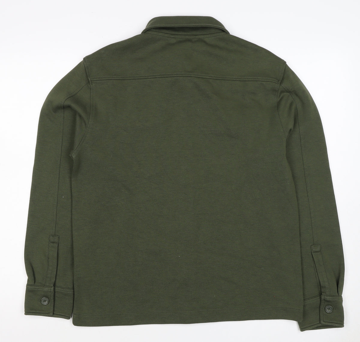 Marks and Spencer Men Green S Button Collared Cotton Blend Cardigan