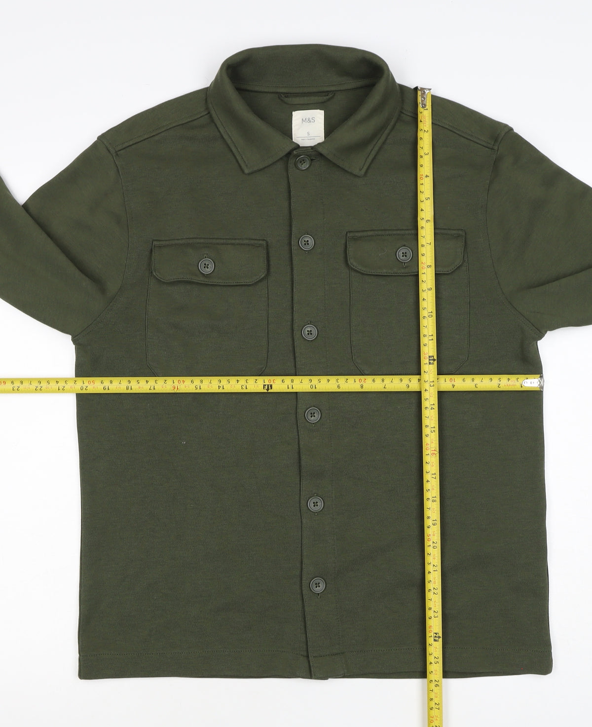 Marks and Spencer Men Green S Button Collared Cotton Blend Cardigan