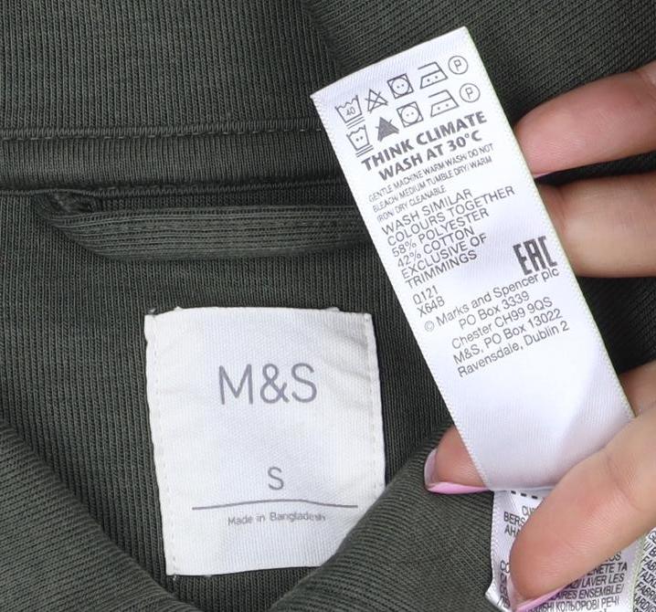 Marks and Spencer Men Green S Button Collared Cotton Blend Cardigan