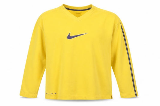 Nike Men’s Yellow L V-Neck Logo Embroidered Fleece Sweatshirt Vintage
