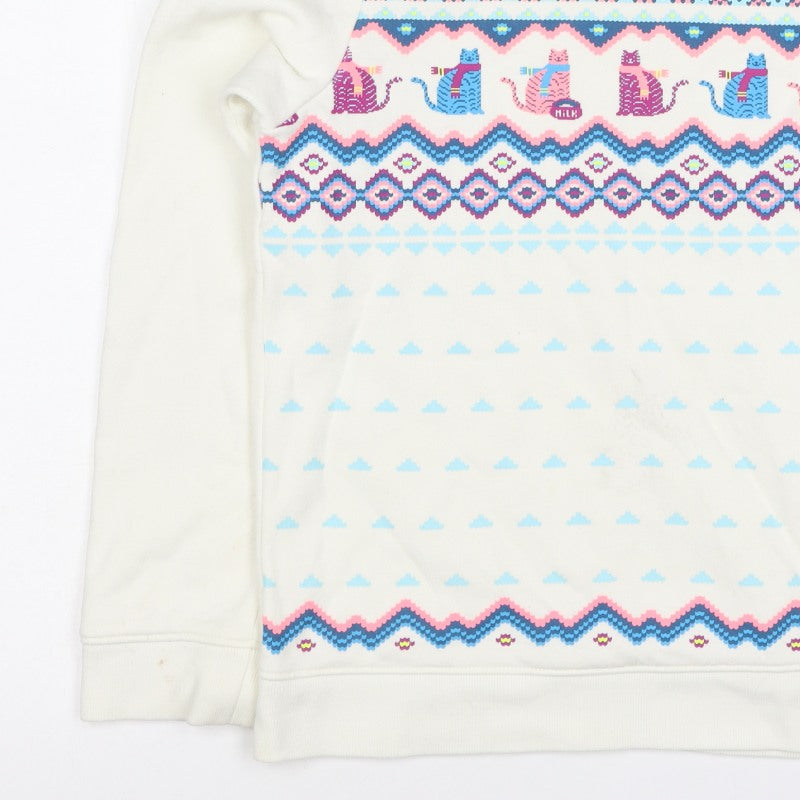 Lands' End Girls Ivory Cat Fair Isle Sweatshirt 10-11 Years Pullover