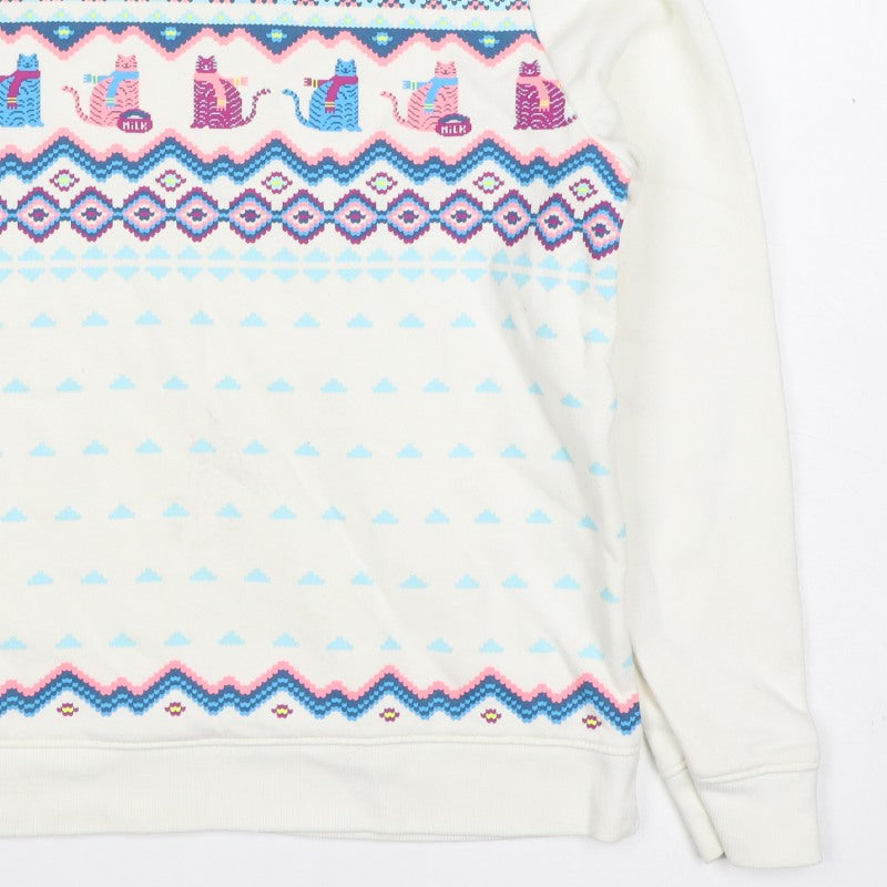 Lands' End Girls Ivory Cat Fair Isle Sweatshirt 10-11 Years Pullover