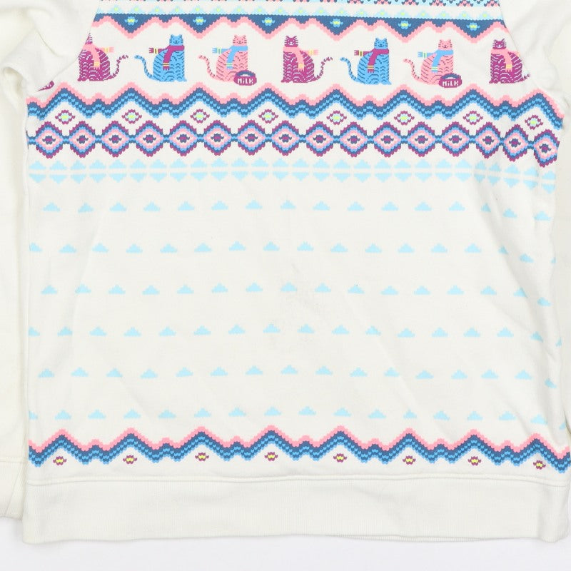 Lands' End Girls Ivory Cat Fair Isle Sweatshirt 10-11 Years Pullover