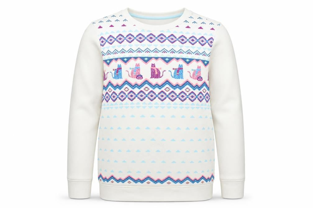 Lands' End Girls Ivory Cat Fair Isle Sweatshirt 10-11 Years Pullover