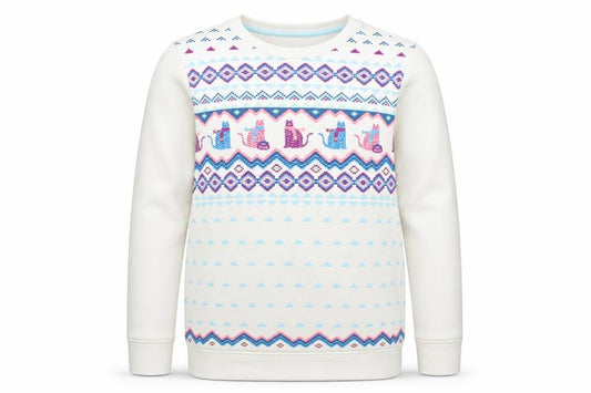 Lands' End Girls Ivory Cat Fair Isle Sweatshirt 10-11 Years Pullover