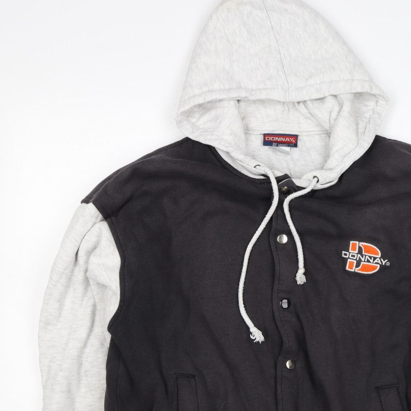 Donnay Men's Black Grey M Varsity Hooded Snap Jacket