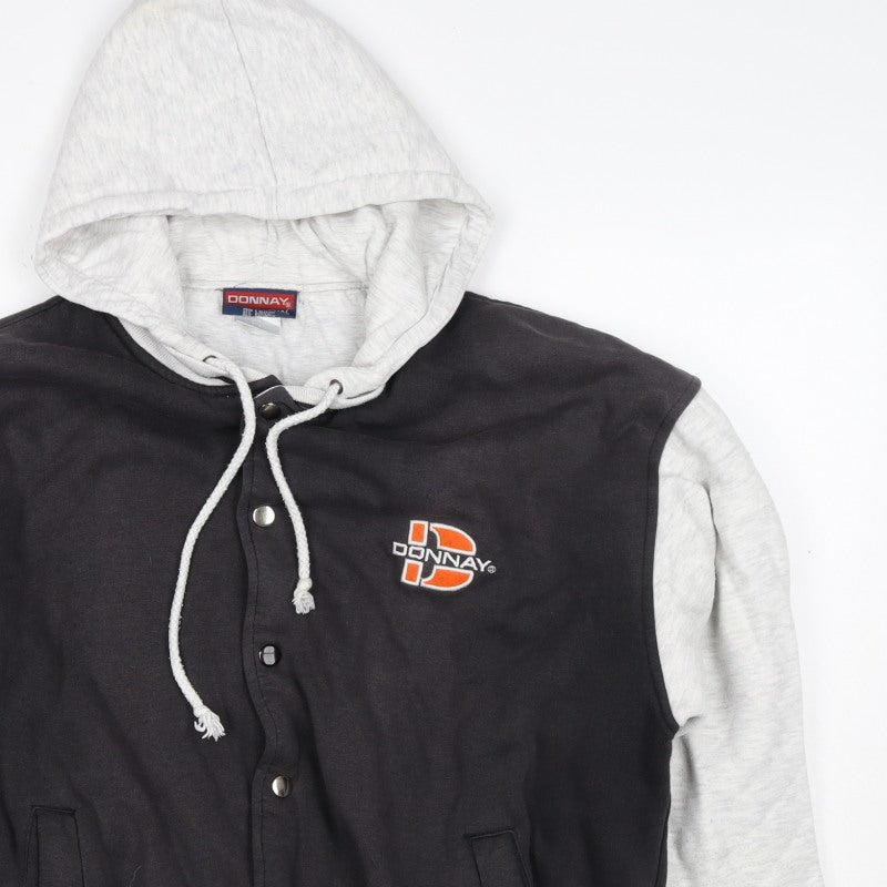 Donnay Men's Black Grey M Varsity Hooded Snap Jacket