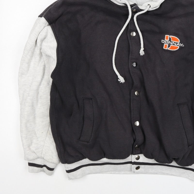 Donnay Men's Black Grey M Varsity Hooded Snap Jacket