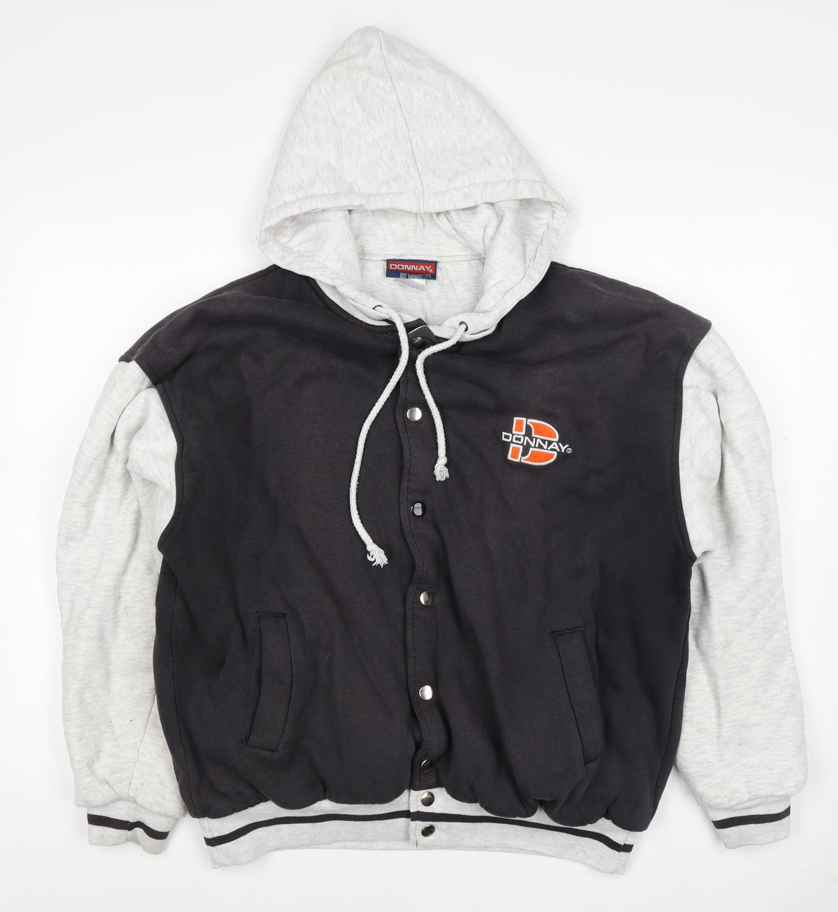 Donnay Men's Black Grey M Varsity Hooded Snap Jacket