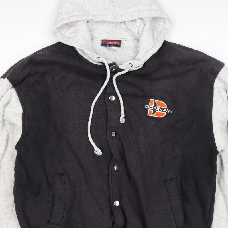 Donnay Men's Black Grey M Varsity Hooded Snap Jacket