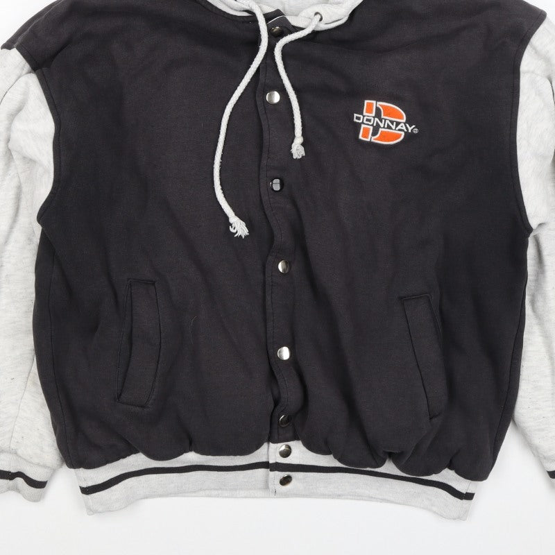 Donnay Men's Black Grey M Varsity Hooded Snap Jacket