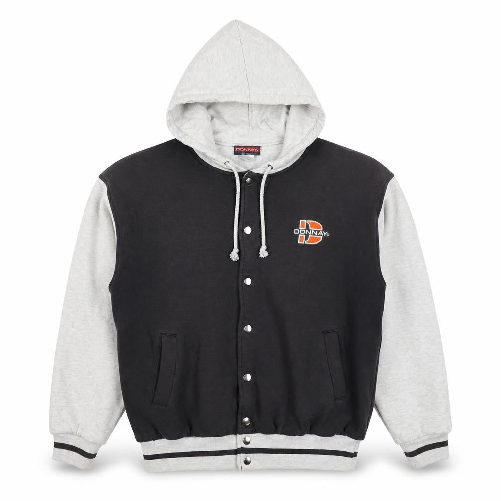 Donnay Men's Black Grey M Varsity Hooded Snap Jacket