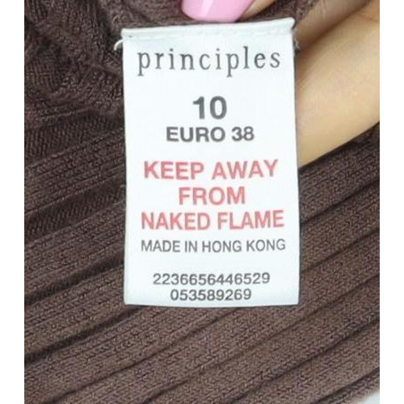 Principles Petite Women Brown UK 10 Ribbed Ruffle Button-Up Knit Top