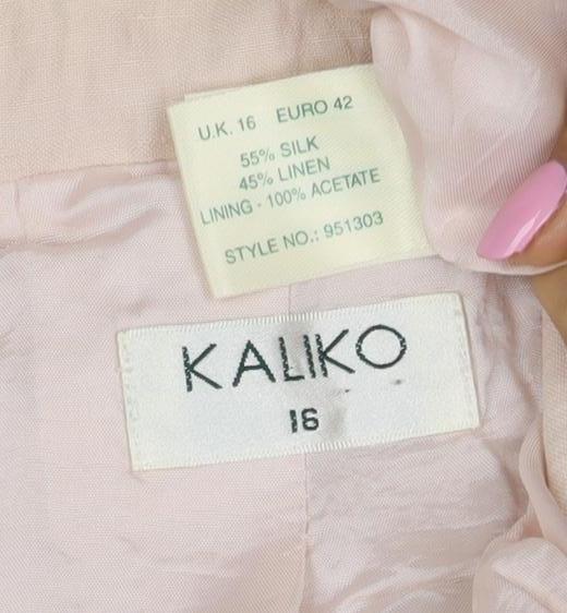 Kaliko Women Pink UK 16 Silk Blend Single-Breasted Blazer Jacket