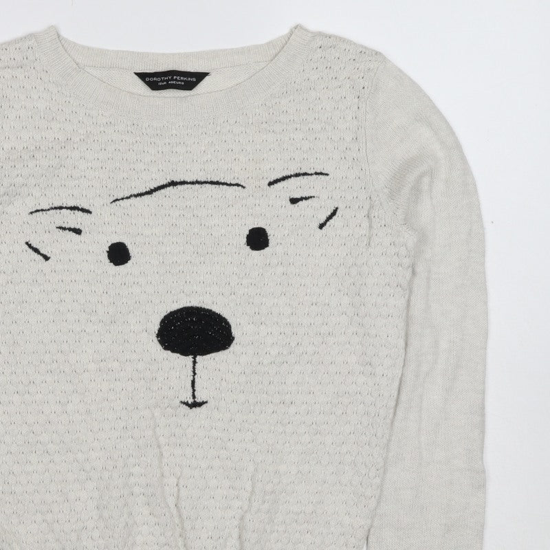 Dorothy Perkins Women Ivory Size 12 Dog Face Knit Pullover Jumper