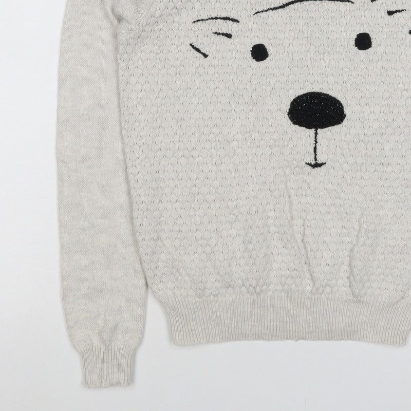 Dorothy Perkins Women Ivory Size 12 Dog Face Knit Pullover Jumper