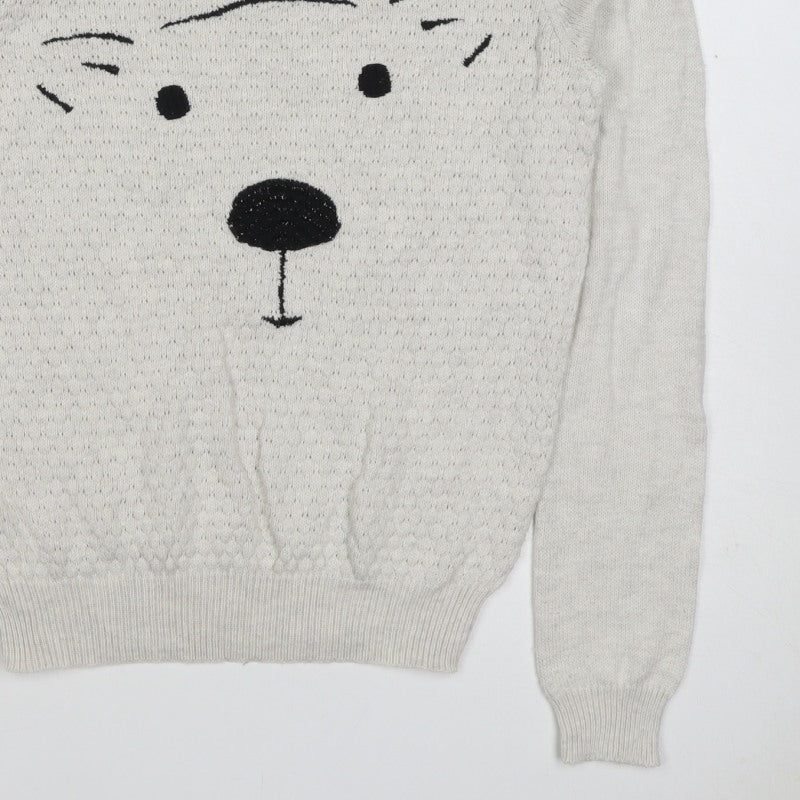 Dorothy Perkins Women Ivory Size 12 Dog Face Knit Pullover Jumper